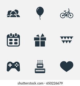Vector Illustration Set Of Simple Celebration Icons. Elements Soul, Ribbon, Domestic And Other Synonyms Prize, Decorations And Soul.