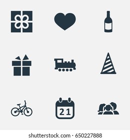 Vector Illustration Set Of Simple Celebration Icons. Elements Cap, Bicycle, Special Day And Other Synonyms Prize, History And Soul.