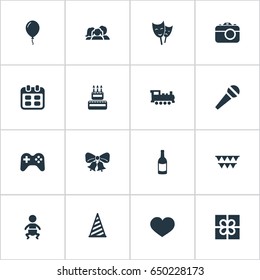 Vector Illustration Set Of Simple Celebration Icons. Elements Speech, Resonate, Box And Other Synonyms Flags, Family And Cake.