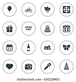 Vector Illustration Set Of Simple Celebration Icons. Elements Soul, Days, Resonate And Other Synonyms Family, Microphone And Gift.