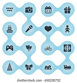 Vector Illustration Set Of Simple Celebration Icons. Elements Bicycle, Train, Soul And Other Synonyms Actor, Joystick And Soul.
