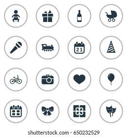 Vector Illustration Set Of Simple Celebration Icons. Elements Resonate, Aerostat, Speech And Other Synonyms Day, Bells And Photo.