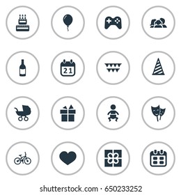 Vector Illustration Set Of Simple Celebration Icons. Elements Decorations;, Box, Special Day And Other Synonyms Stroller, Family And Calendar.