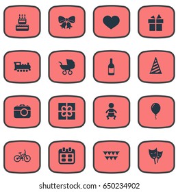 Vector Illustration Set Of Simple Celebration Icons. Elements Decorations;, Resonate, Box And Other Synonyms Jingle, Resonate And Cap.