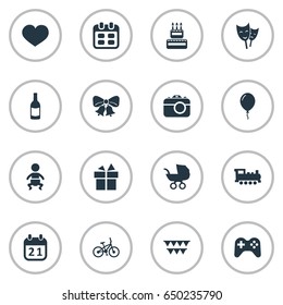 Vector Illustration Set Of Simple Celebration Icons. Elements Days, Special Day, Game And Other Synonyms Champagne, Calendar And Confectionery.