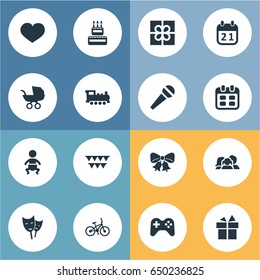 Vector Illustration Set Of Simple Celebration Icons. Elements Speech, Special Day, Ribbon And Other Synonyms Prize, Actor And Day.