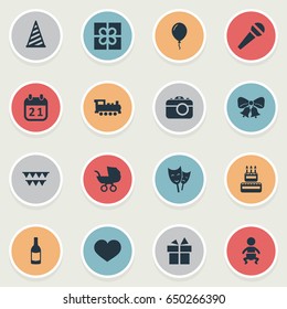 Vector Illustration Set Of Simple Celebration Icons. Elements Confectionery, Infant, Decorations; And Other Synonyms Decorations, Jingle And Resonate.