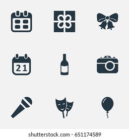 Vector Illustration Set Of Simple Celebration Icons. Elements Box, Speech, Resonate And Other Synonyms Sky, Mask And Photography.