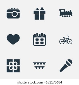 Vector Illustration Set Of Simple Celebration Icons. Elements Soul, Ribbon, Bicycle And Other Synonyms Feelings, Decorations And Speech.