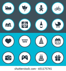 Vector Illustration Set Of Simple Celebration Icons. Elements Mask, Box, Special Day And Other Synonyms Ribbon, Theater And Soul.