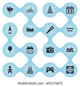 Vector Illustration Set Of Simple Celebration Icons. Elements Bicycle, Speech, Game And Other Synonyms Flags, History And Hat.