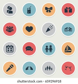 Vector Illustration Set Of Simple Celebration Icons. Elements 3D, Partners, Wineglasses And Other Synonyms Kids, Celebrate And Happy.