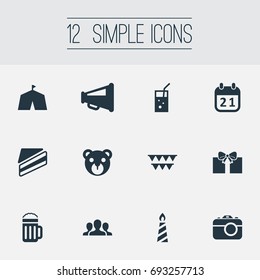 Vector Illustration Set Of Simple Celebration Icons. Elements Camera, Decorations, Evening Event And Other Synonyms Piece, Beer And Pub.