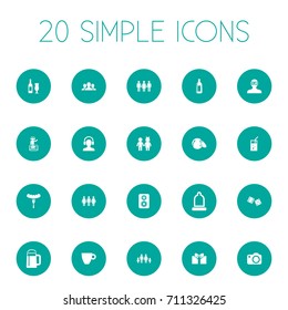 Vector Illustration Set Of Simple Celebration Icons. Elements Children, Juice, Bottle And Other Synonyms Apparatus, Surprise And Friends.