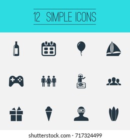 Vector Illustration Set Of Simple Celebration Icons. Elements Present, Water Lily, Decor And Other Synonyms Balloon, Ice And Cocktail.