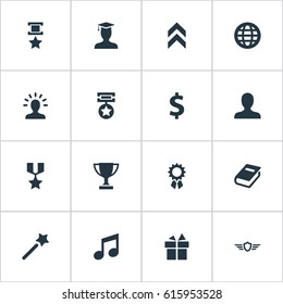 Vector Illustration Set Of Simple Champ Icons. Elements Trophy, Literature, Avatar And Other Synonyms Achievement, Member And Money.