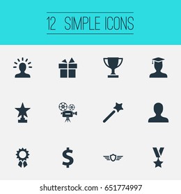 Vector Illustration Set Of Simple Champ Icons. Elements Cinema, Avatar, Guard And Other Synonyms Winner, Gift And Surprise.