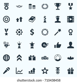 Vector Illustration Set Of Simple Champ Icons. Elements Graph, Okay, Loading And Other Synonyms Laurel, Favorite And Platform.