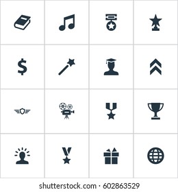 Vector Illustration Set Of Simple Champion Icons. Elements Miracle, Trophy, Postgraduate And Other Synonyms Avatar, Shield And Trophy.