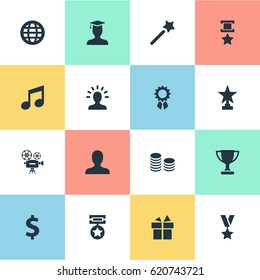 Vector Illustration Set Of Simple Champion Icons. Elements Triumphant, User, Avatar And Other Synonyms Money, Star And Movie.