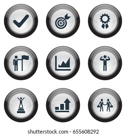 Vector Illustration Set Of Simple Champion Icons. Elements Attainment, Successful Person, First Place And Other Synonyms Business, Ribbon And Growth.