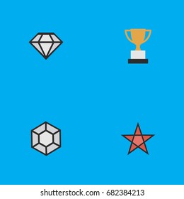 Vector Illustration Set Of Simple Champion Icons. Elements First, Diamond, Goblet And Other Synonyms Precious, Star And First.