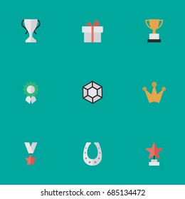 Vector Illustration Set Of Simple Champion Icons. Elements Reward, Metal, Present And Other Synonyms Award, Reward And Surprise.