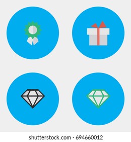 Vector Illustration Set Of Simple Champion Icons. Elements Gemstone, Reward, Diamond And Other Synonyms Precious, Medal And Brilliant.