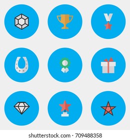 Vector Illustration Set Of Simple Champion Icons. Elements Star, First, Brilliant And Other Synonyms Reward, Surprise And Horseshoe.