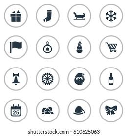 Vector Illustration Set Of Simple Christmas Icons. Elements Snow, Sledge, Basket And Other Synonyms Toy, Calendar And Present.