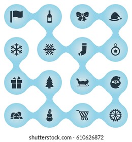 Vector Illustration Set Of Simple Christmas Icons. Elements Ice Man, Pin, Drink Bottle And Other Synonyms Snowman, Character And Gift.