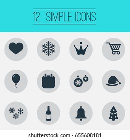 Vector Illustration Set Of Simple Christmas Icons. Elements Bells, Adornment, Basket And Other Synonyms Winter, Basket And New.
