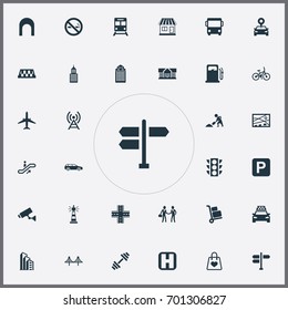 Vector Illustration Set Of Simple City Icons. Elements Direction, Corporation, Skyscraper And Other Synonyms Light, Laborer And Train.