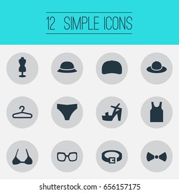 Vector Illustration Set Of Simple Clothes Icons. Elements Cap, Mannequin, Underclothes And Other Synonyms Briefs, Eyeglasses And Underpants.