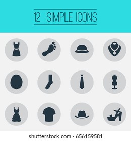 Vector Illustration Set Of Simple Clothes Icons. Elements Head Accessory, Man Clothing, Tie And Other Synonyms Footprint, Rich And Half-Hose.