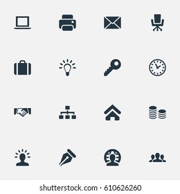 Vector Illustration Set Of Simple Commerce Icons. Elements Bulb, Relationship, Partnership And Other Synonyms Mind, Location And Key.