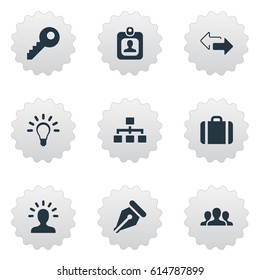 Vector Illustration Set Of Simple Commerce Icons. Elements Relationship, Nib, Group And Other Synonyms Net, Key And Nib.