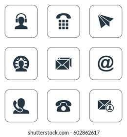Vector Illustration Set Of Simple Communication Icons. Elements House Phone, Speaking Human, Epistle Author And Other Synonyms Global, Mail And Letter.