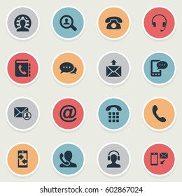 Vector Illustration Set Of Simple Communication Icons. Elements Epistle Author, International Job, Postage And Other Synonyms Buttons, Handset And Headphones.