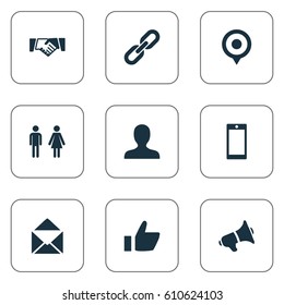 Vector Illustration Set Of Simple Communication Icons. Elements Link, Partner, Member And Other Synonyms Letter, Member And Agreement.
