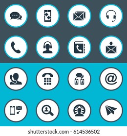 Vector Illustration Set Of Simple Communication Icons. Elements Postage, International Job, Monitor And Other Synonyms Send, Telephone And Book.