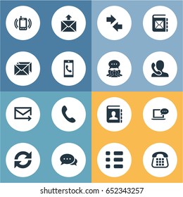 Vector Illustration Set Of Simple Communication Icons. Elements Telephone Switchboard, Smartphone Calling, Quick Post Delivery And Other Synonyms Opinion, Man And Incoming.