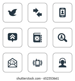 Vector Illustration Set Of Simple Communication Icons. Elements Left Right Arrows, Open Envelope, Selfie And Other Synonyms Hope, Left And Envelope.
