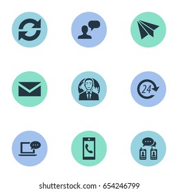 Vector Illustration Set Of Simple Communication Icons. Elements Missing Ring, Correspondence, Talk And Other Synonyms Laptop, Refresh And Ring.