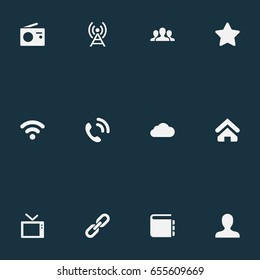 Vector Illustration Set Of Simple Communication Icons. Elements Success, Member, Radio Tower And Other Synonyms User, Award And Television.