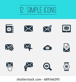 Vector Illustration Set Of Simple Communication Icons. Elements Seek, Post Office, Tuning And Other Synonyms Address, Storage And Push.