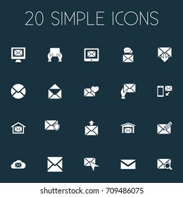 Vector Illustration Set Of Simple Communication Icons. Elements Writing, News, Mail With Heart And Other Synonyms Letter, Defended And Open.