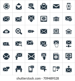 Vector Illustration Set Of Simple Communication Icons. Elements Correspondence, Laptop, Mailing And Other Synonyms Writing, Ingoing And Document.