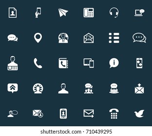 Vector Illustration Set Of Simple Communication Icons. Elements Dialogue, Selfie, Collective Opinion And Other Synonyms Chat, Postage And Phone.