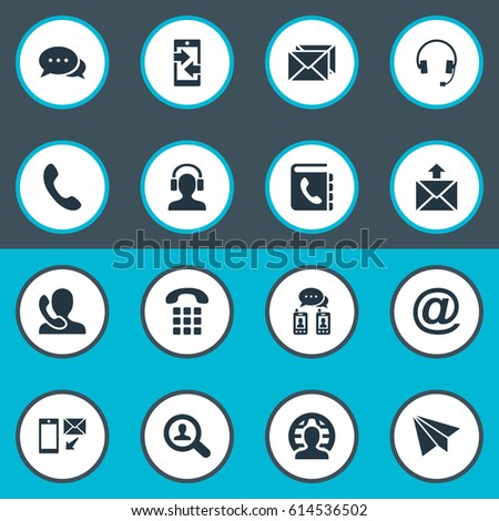 Vector Illustration Set Of Simple Communication Icons. Elements Postage, International Job, Monitor And Other Synonyms Send, Telephone And Book.
